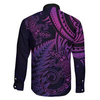 New Zealand Lizard Family Matching Off Shoulder Maxi Dress and Hawaiian Shirt Silver Fern Aotearoa Maori Purple Version LT14 - Polynesian Pride