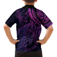 New Zealand Lizard Family Matching Off Shoulder Short Dress and Hawaiian Shirt Silver Fern Aotearoa Maori Purple Version LT14 - Polynesian Pride