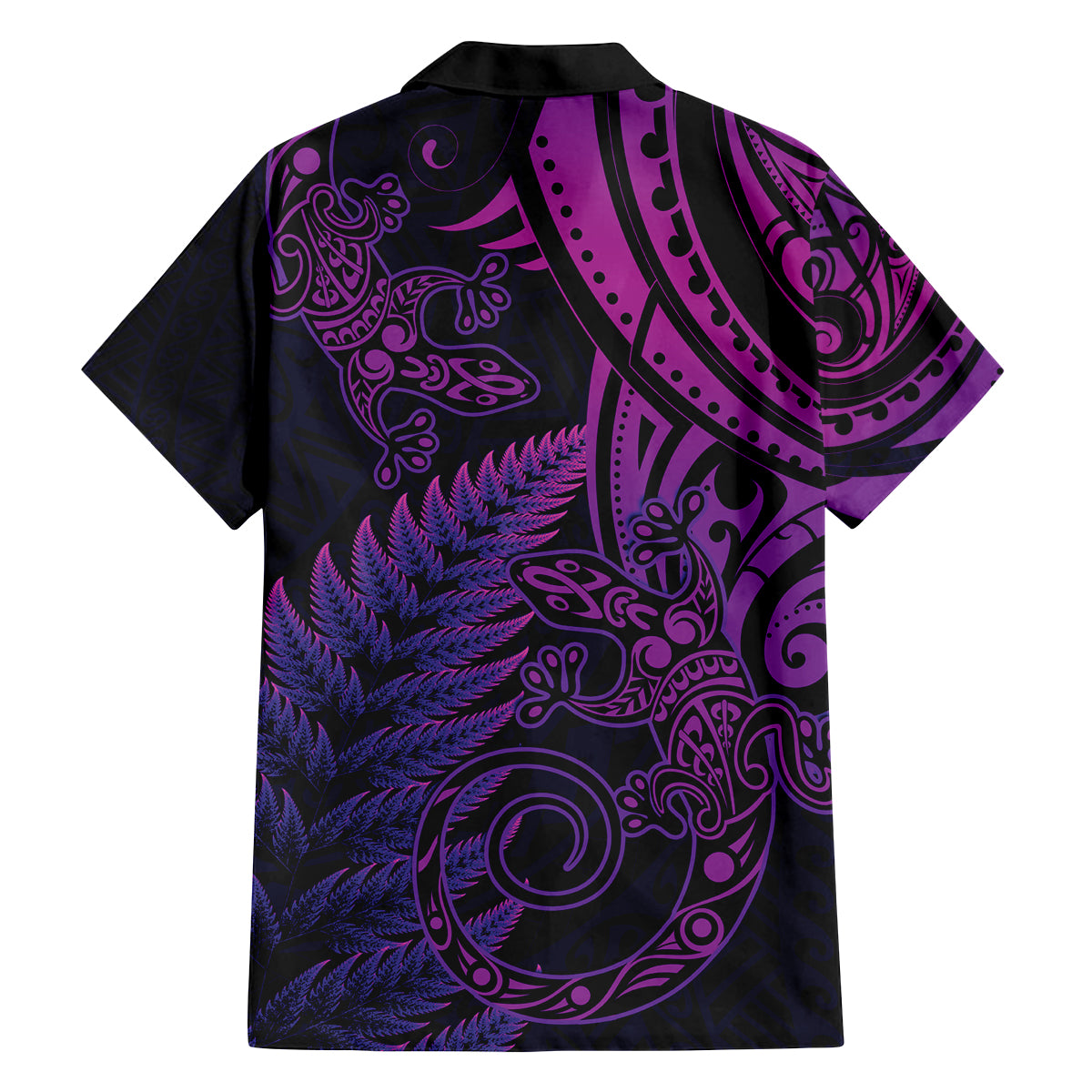 New Zealand Lizard Family Matching Off Shoulder Short Dress and Hawaiian Shirt Silver Fern Aotearoa Maori Purple Version LT14 - Polynesian Pride