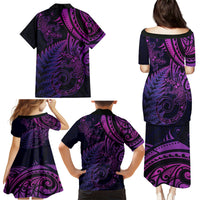 New Zealand Lizard Family Matching Puletasi and Hawaiian Shirt Silver Fern Aotearoa Maori Purple Version LT14 - Polynesian Pride