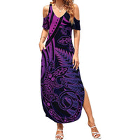 New Zealand Lizard Family Matching Summer Maxi Dress and Hawaiian Shirt Silver Fern Aotearoa Maori Purple Version LT14 Mom's Dress Purple - Polynesian Pride