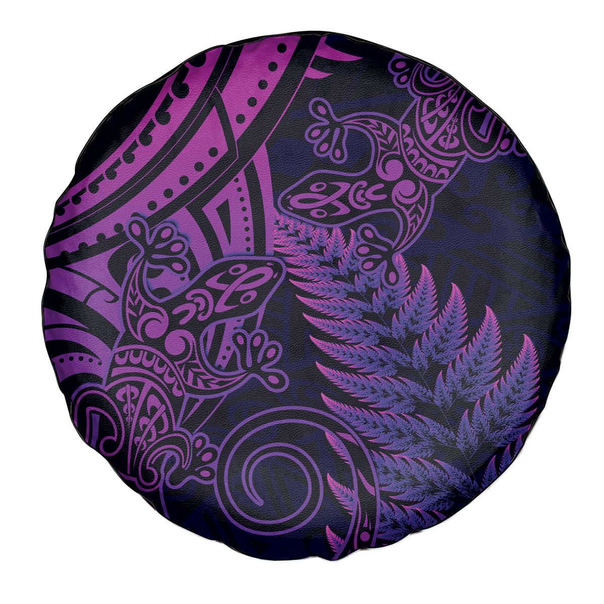 New Zealand Lizard Spare Tire Cover Silver Fern Aotearoa Maori Purple Version