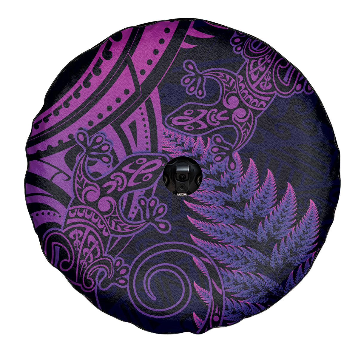 New Zealand Lizard Spare Tire Cover Silver Fern Aotearoa Maori Purple Version