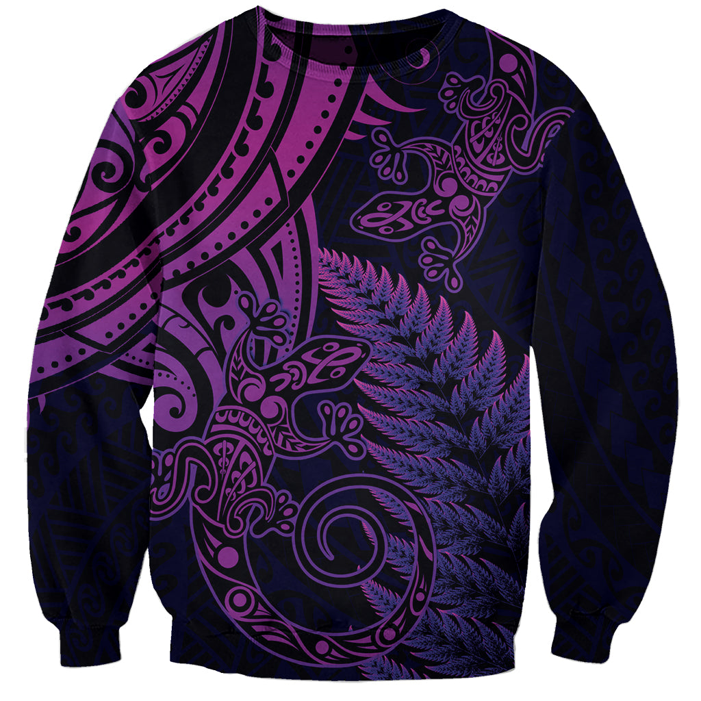 New Zealand Lizard Sweatshirt Silver Fern Aotearoa Maori Purple Version LT14 Unisex Purple - Polynesian Pride