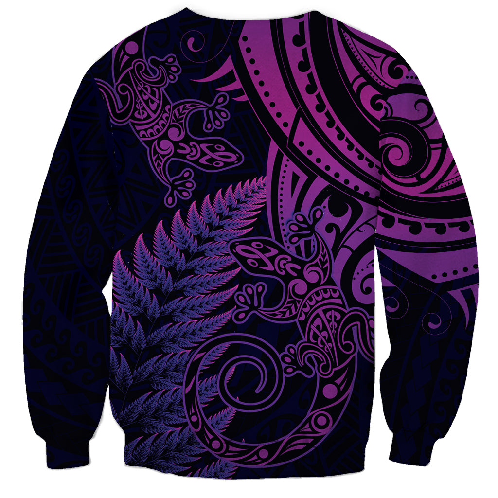 New Zealand Lizard Sweatshirt Silver Fern Aotearoa Maori Purple Version LT14 - Polynesian Pride