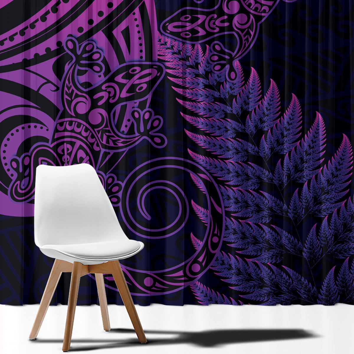 New Zealand Lizard Window Curtain Silver Fern Aotearoa Maori Purple Version LT14 - Polynesian Pride
