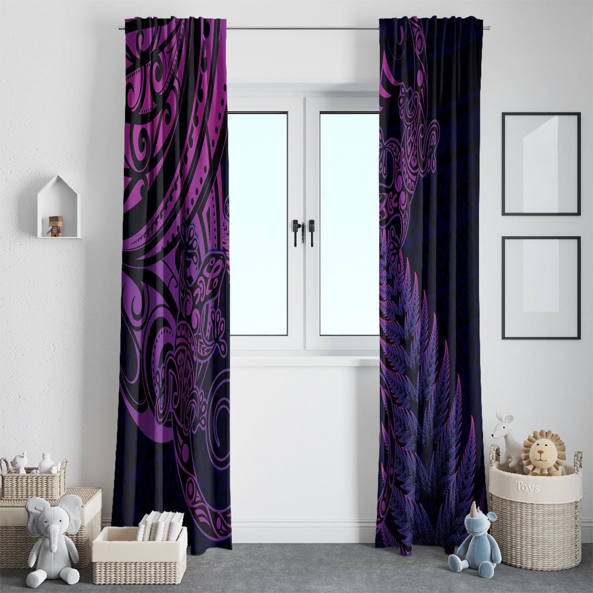 New Zealand Lizard Window Curtain Silver Fern Aotearoa Maori Purple Version LT14 - Polynesian Pride
