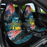 Personalised United States And New Zealand Car Seat Cover USA Eagle With Kowhai Aotearoa Tui Bird LT14 One Size Blue - Polynesian Pride
