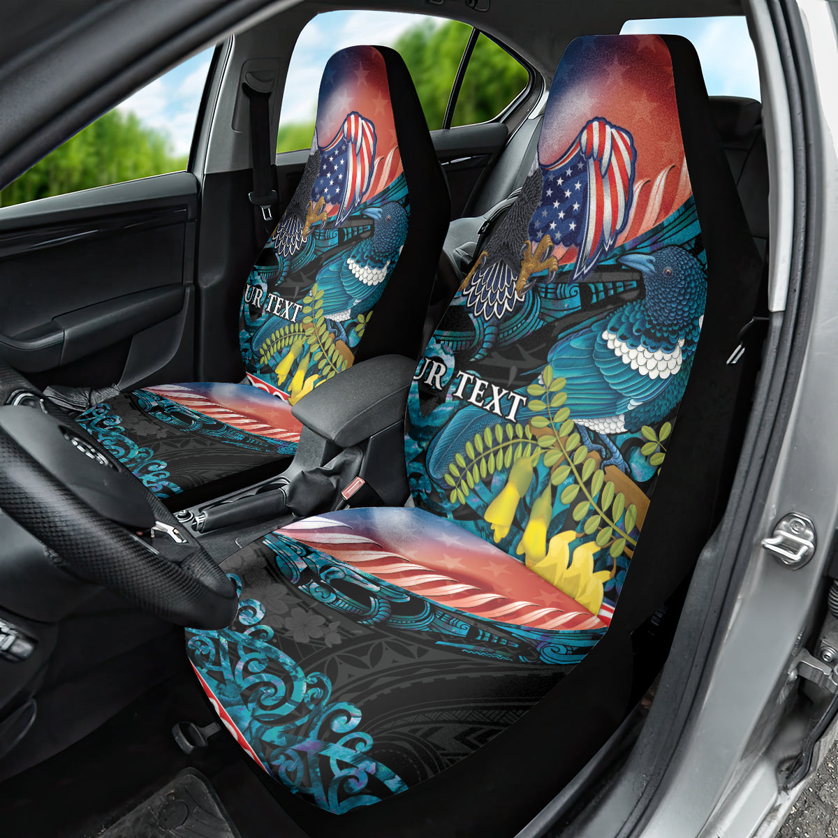 Personalised United States And New Zealand Car Seat Cover USA Eagle With Kowhai Aotearoa Tui Bird LT14 - Polynesian Pride