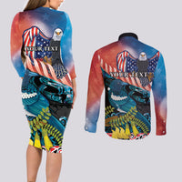 Personalised United States And New Zealand Couples Matching Long Sleeve Bodycon Dress and Long Sleeve Button Shirt USA Eagle With Kowhai Aotearoa Tui Bird LT14 - Polynesian Pride