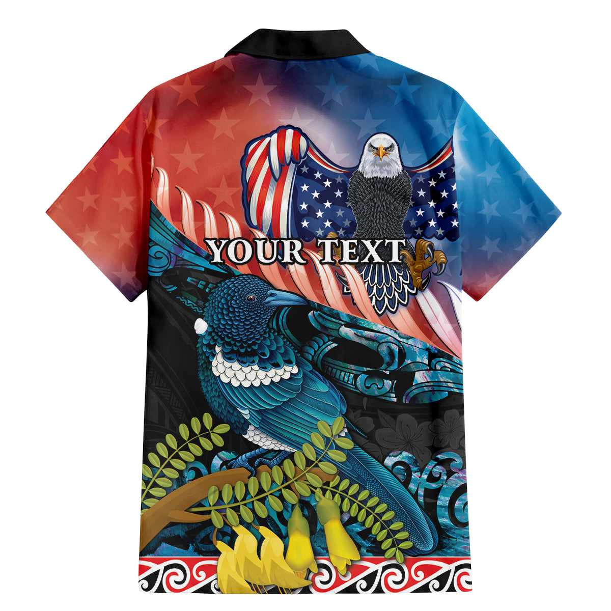 Personalised United States And New Zealand Family Matching Mermaid Dress and Hawaiian Shirt USA Eagle With Kowhai Aotearoa Tui Bird LT14 - Polynesian Pride