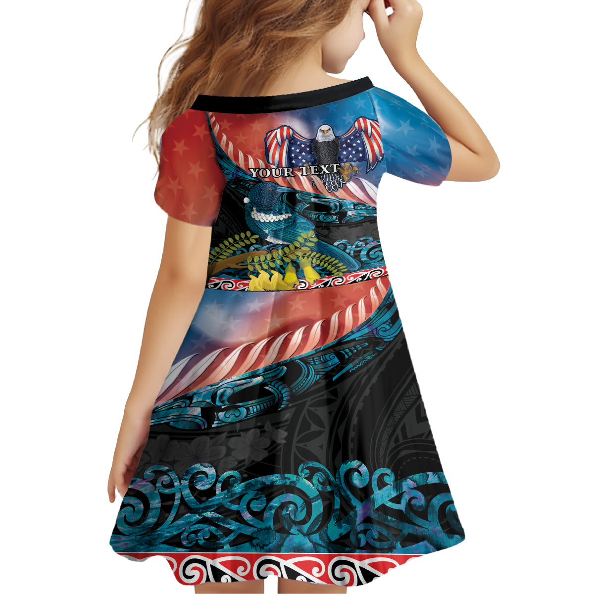 Personalised United States And New Zealand Family Matching Off Shoulder Maxi Dress and Hawaiian Shirt USA Eagle With Kowhai Aotearoa Tui Bird LT14 - Polynesian Pride