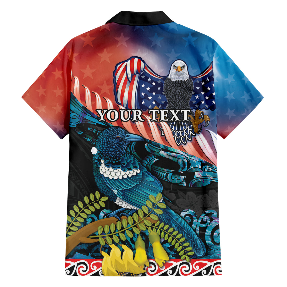 Personalised United States And New Zealand Family Matching Puletasi and Hawaiian Shirt USA Eagle With Kowhai Aotearoa Tui Bird LT14 - Polynesian Pride