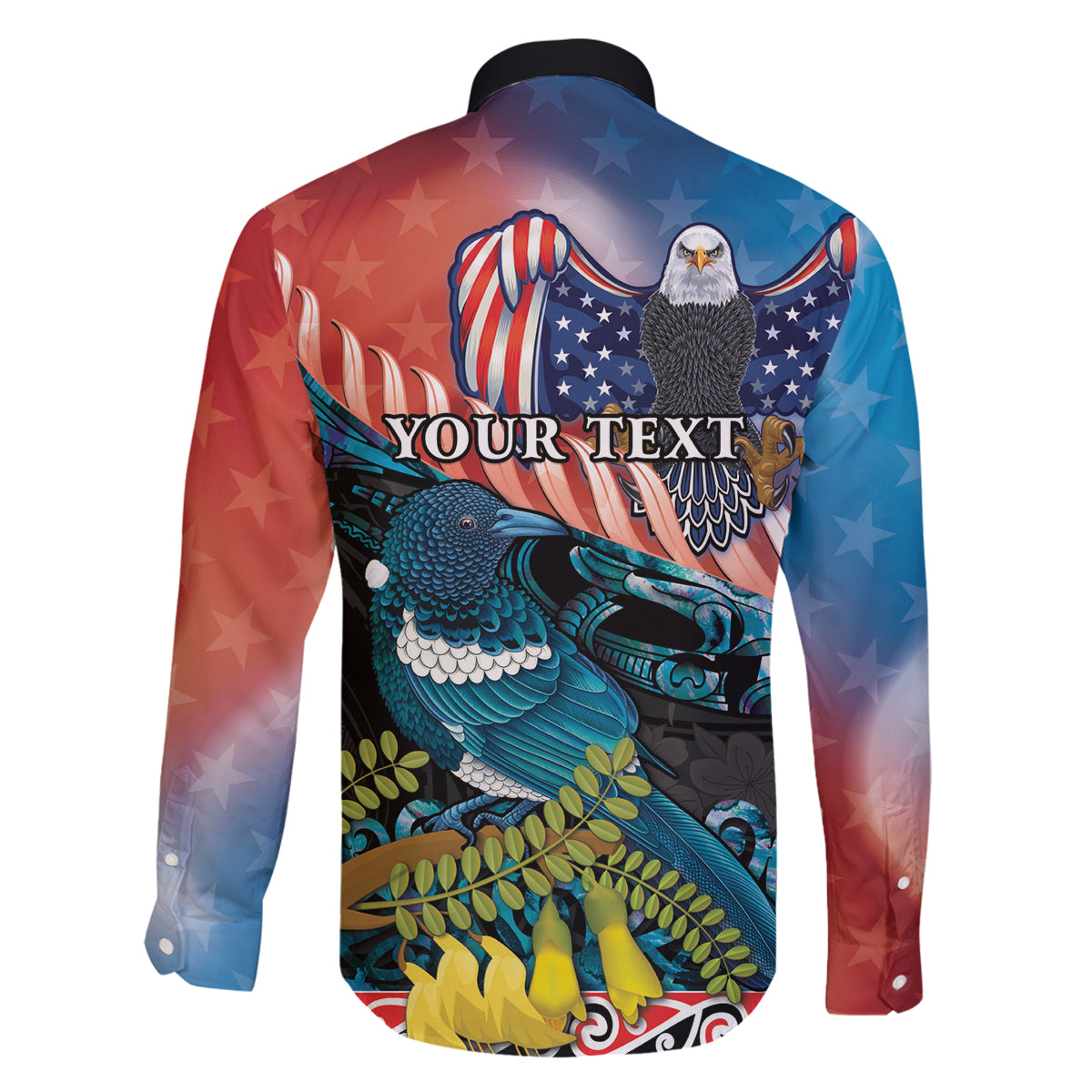 Personalised United States And New Zealand Family Matching Summer Maxi Dress and Hawaiian Shirt USA Eagle With Kowhai Aotearoa Tui Bird LT14 - Polynesian Pride
