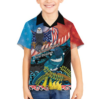 Personalised United States And New Zealand Family Matching Tank Maxi Dress and Hawaiian Shirt USA Eagle With Kowhai Aotearoa Tui Bird LT14 Son's Shirt Blue - Polynesian Pride