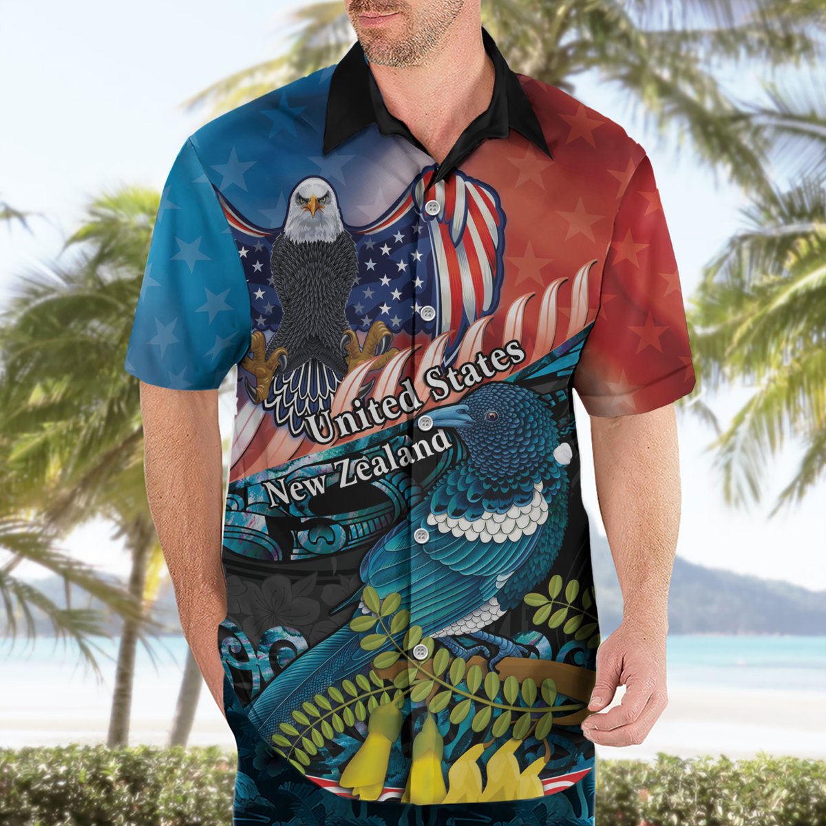 Personalised United States And New Zealand Hawaiian Shirt USA Eagle With Kowhai Aotearoa Tui Bird LT14 - Polynesian Pride