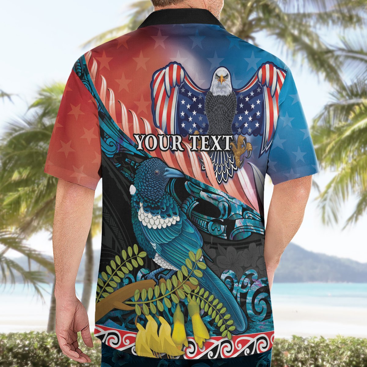 Personalised United States And New Zealand Hawaiian Shirt USA Eagle With Kowhai Aotearoa Tui Bird LT14 - Polynesian Pride