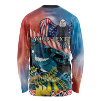 Personalised United States And New Zealand Long Sleeve Shirt USA Eagle With Kowhai Aotearoa Tui Bird LT14 - Polynesian Pride
