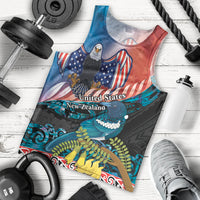 Personalised United States And New Zealand Men Tank Top USA Eagle With Kowhai Aotearoa Tui Bird LT14 - Polynesian Pride