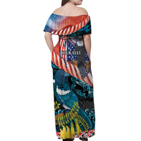 Personalised United States And New Zealand Off Shoulder Maxi Dress USA Eagle With Kowhai Aotearoa Tui Bird LT14 - Polynesian Pride