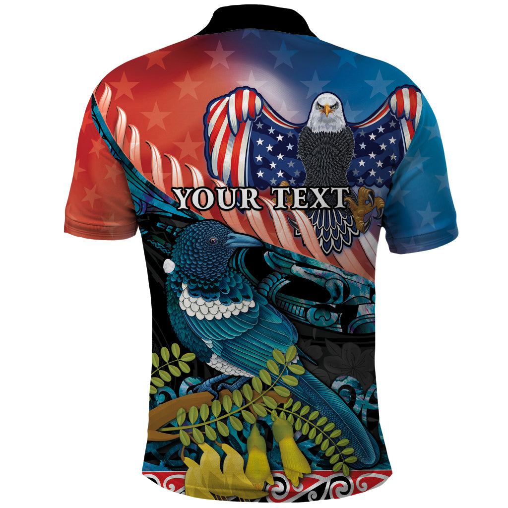 Personalised United States And New Zealand Polo Shirt USA Eagle With Kowhai Aotearoa Tui Bird LT14 - Polynesian Pride
