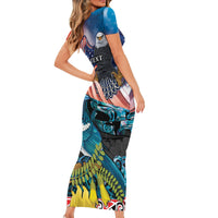 Personalised United States And New Zealand Short Sleeve Bodycon Dress USA Eagle With Kowhai Aotearoa Tui Bird LT14 - Polynesian Pride