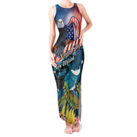 Personalised United States And New Zealand Tank Maxi Dress USA Eagle With Kowhai Aotearoa Tui Bird LT14 Women Blue - Polynesian Pride