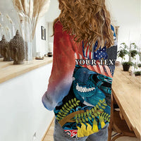 Personalised United States And New Zealand Women Casual Shirt USA Eagle With Kowhai Aotearoa Tui Bird LT14 - Polynesian Pride