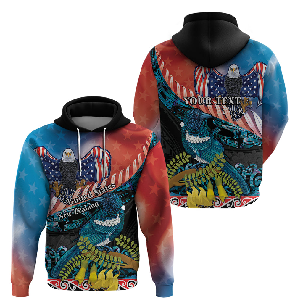 Personalised United States And New Zealand Zip Hoodie USA Eagle With Kowhai Aotearoa Tui Bird LT14 - Polynesian Pride