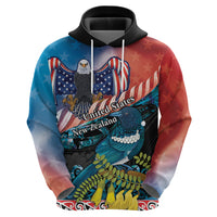 Personalised United States And New Zealand Zip Hoodie USA Eagle With Kowhai Aotearoa Tui Bird LT14 - Polynesian Pride