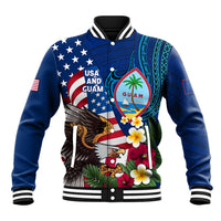 Personalised United States And Guam Baseball Jacket USA Eagle With Guahan Seal Tropical Vibes