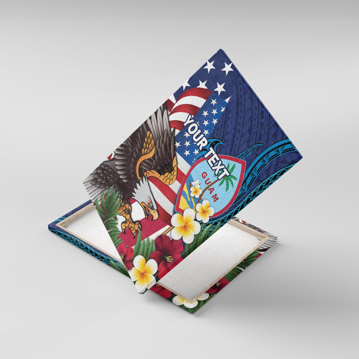 Personalised United States And Guam Canvas Wall Art USA Eagle With Guahan Seal Tropical Vibes