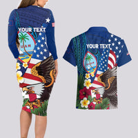 Personalised United States And Guam Couples Matching Long Sleeve Bodycon Dress and Hawaiian Shirt USA Eagle With Guahan Seal Tropical Vibes