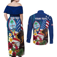 Personalised United States And Guam Couples Matching Off Shoulder Maxi Dress and Long Sleeve Button Shirt USA Eagle With Guahan Seal Tropical Vibes LT14 - Polynesian Pride