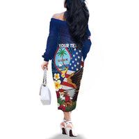 Personalised United States And Guam Family Matching Off The Shoulder Long Sleeve Dress and Hawaiian Shirt USA Eagle With Guahan Seal Tropical Vibes LT14 - Polynesian Pride