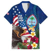 Personalised United States And Guam Family Matching Off Shoulder Short Dress and Hawaiian Shirt USA Eagle With Guahan Seal Tropical Vibes LT14 Dad's Shirt - Short Sleeve Blue - Polynesian Pride