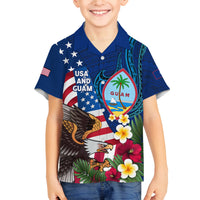 Personalised United States And Guam Family Matching Off Shoulder Short Dress and Hawaiian Shirt USA Eagle With Guahan Seal Tropical Vibes LT14 Son's Shirt Blue - Polynesian Pride