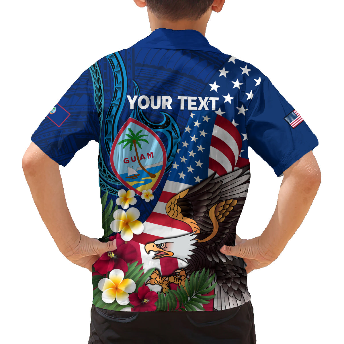 Personalised United States And Guam Family Matching Puletasi and Hawaiian Shirt USA Eagle With Guahan Seal Tropical Vibes LT14 - Polynesian Pride