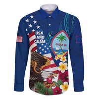 Personalised United States And Guam Family Matching Tank Maxi Dress and Hawaiian Shirt USA Eagle With Guahan Seal Tropical Vibes LT14 Dad's Shirt - Long Sleeve Blue - Polynesian Pride