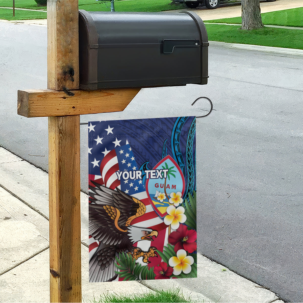 Personalised United States And Guam Garden Flag USA Eagle With Guahan Seal Tropical Vibes