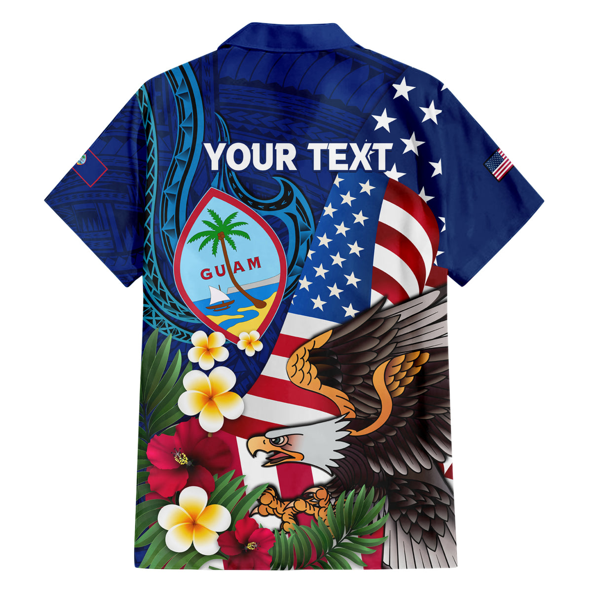 Personalised United States And Guam Hawaiian Shirt USA Eagle With Guahan Seal Tropical Vibes