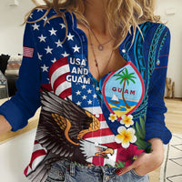 Personalised United States And Guam Women Casual Shirt USA Eagle With Guahan Seal Tropical Vibes LT14 Female Blue - Polynesian Pride
