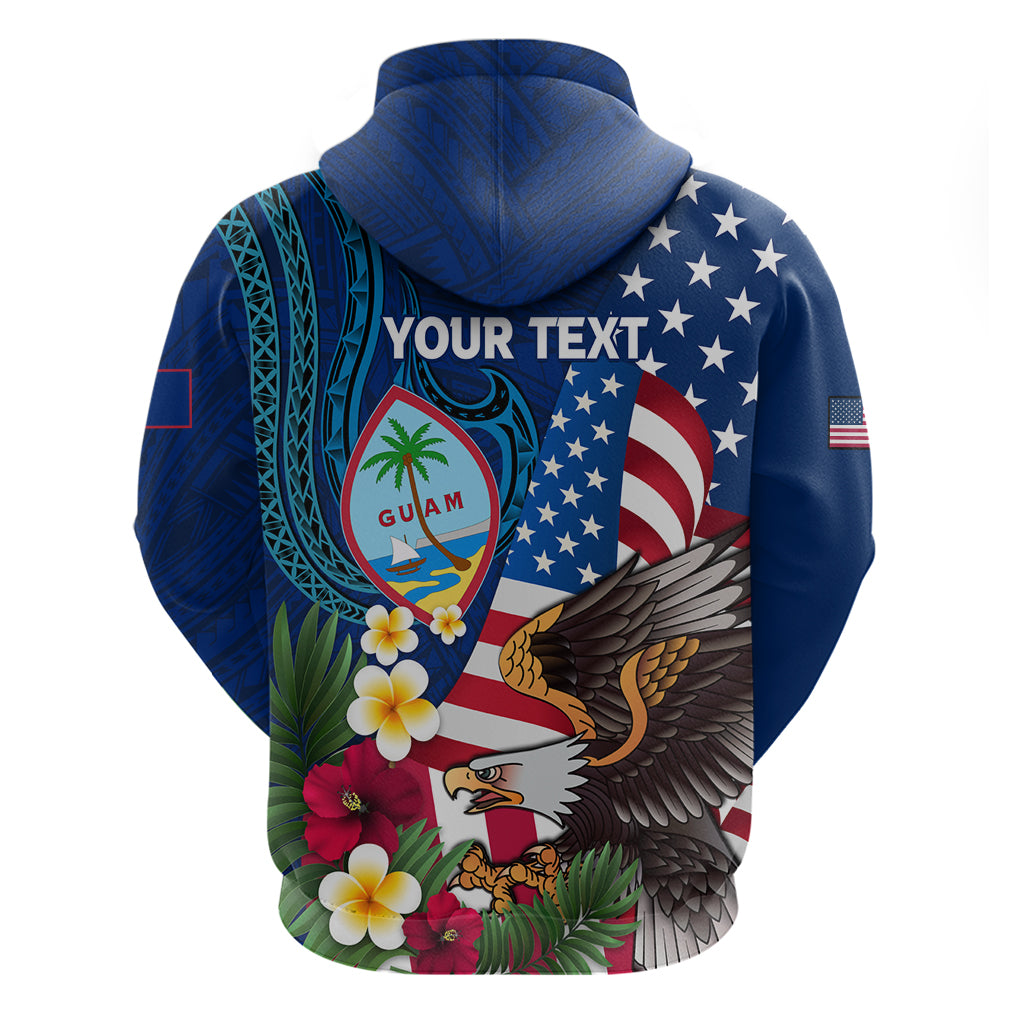 Personalised United States And Guam Zip Hoodie USA Eagle With Guahan Seal Tropical Vibes