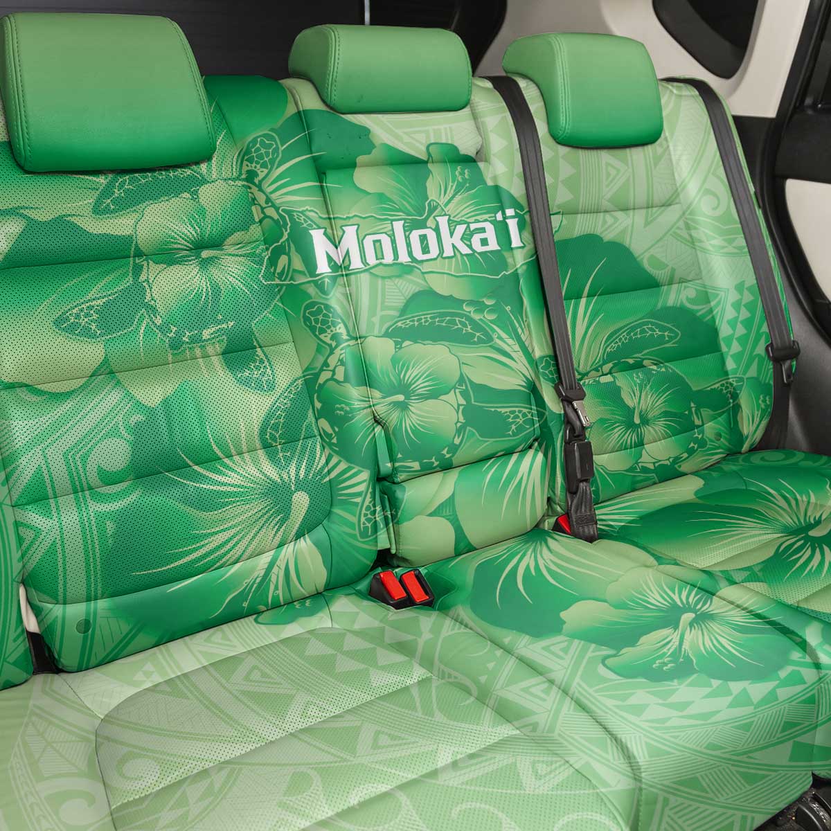 Aloha Hawaii Molokai Island Back Car Seat Cover Hibiscus Tribal Honu Hawaiian Tattoo Green
