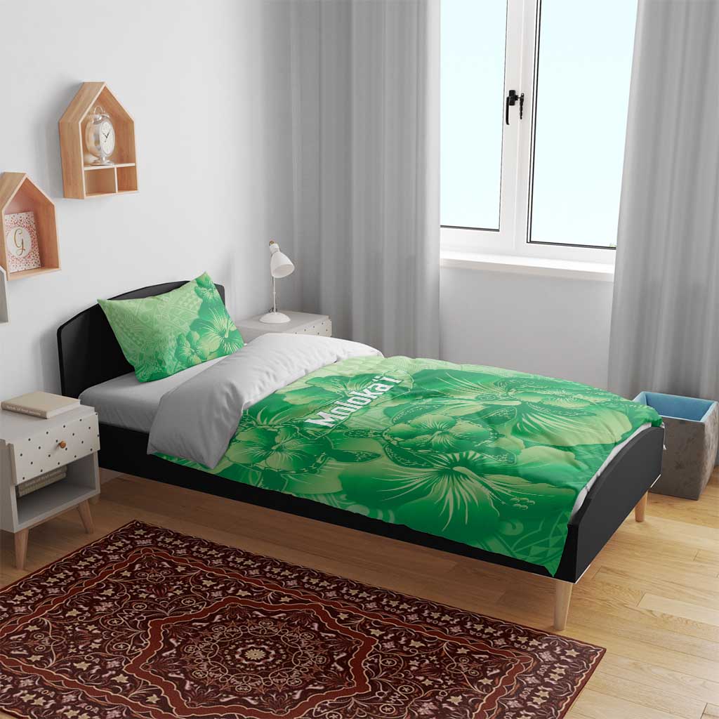 Aloha Hawaii Molokai Island Bedding Set Hibiscus Tribal Honu Hawaiian Tattoo Green