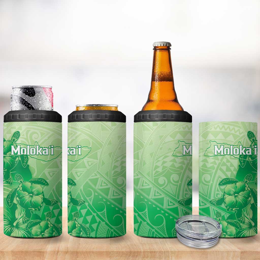 Aloha Hawaii Molokai Island 4 in 1 Can Cooler Tumbler Hibiscus Tribal Honu Hawaiian Tattoo Green LT14 - Polynesian Pride