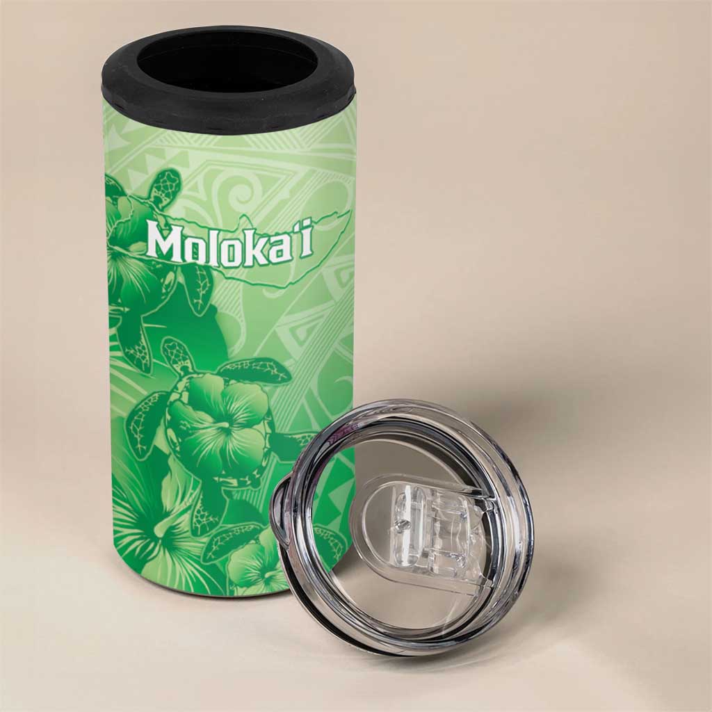 Aloha Hawaii Molokai Island 4 in 1 Can Cooler Tumbler Hibiscus Tribal Honu Hawaiian Tattoo Green LT14 - Polynesian Pride