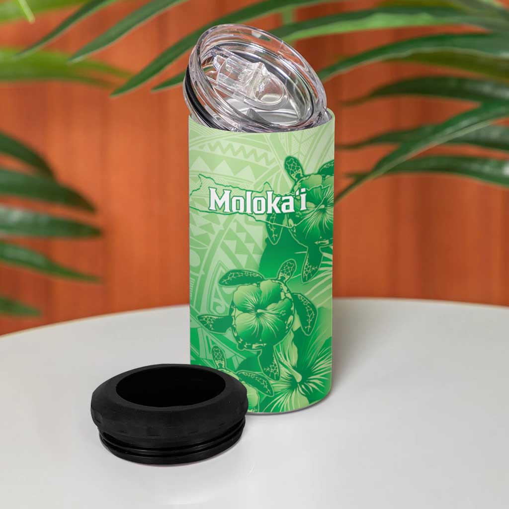 Aloha Hawaii Molokai Island 4 in 1 Can Cooler Tumbler Hibiscus Tribal Honu Hawaiian Tattoo Green LT14 - Polynesian Pride