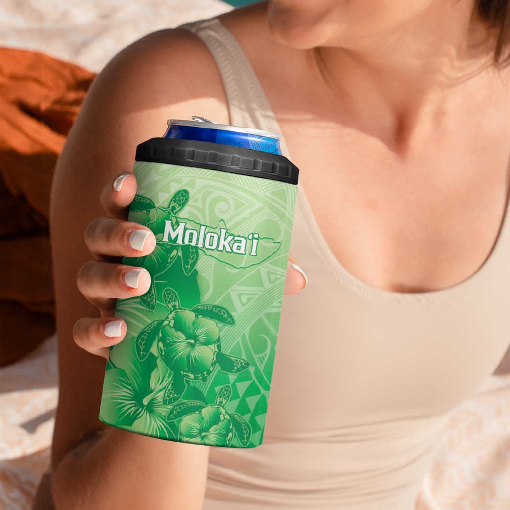Aloha Hawaii Molokai Island 4 in 1 Can Cooler Tumbler Hibiscus Tribal Honu Hawaiian Tattoo Green LT14 - Polynesian Pride