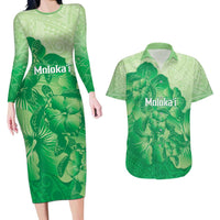 Aloha Hawaii Molokai Island Couples Matching Long Sleeve Bodycon Dress and Hawaiian Shirt Hibiscus Tribal Honu Hawaiian Tattoo Green LT14 Green - Polynesian Pride